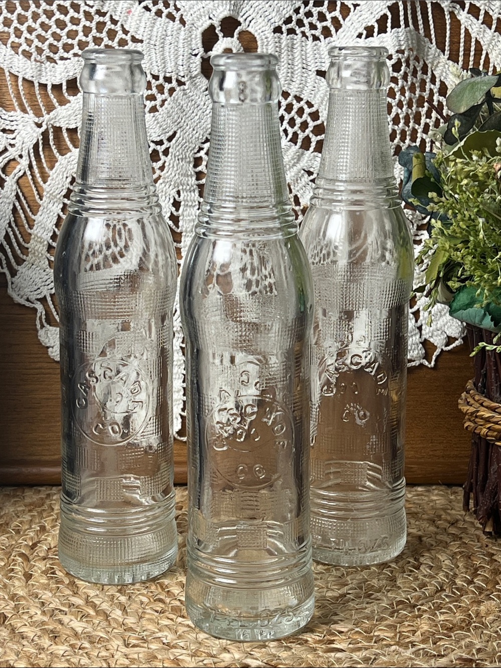 Vintage Cascade Co Seattle WA Embossed Soda Bottles Set of 3 Clear Glass